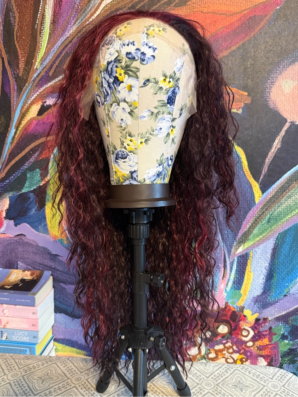 CHC Long Deep Burgundy Layered Curly Synthetic Wig NWL STD